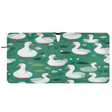Imagem de Blueangle Para-brisa de patos de desenho animado - 149.9 cm x 76.2 cm dobrável carro janela dianteira para-sol blocos raios UV viseira de sol (170)