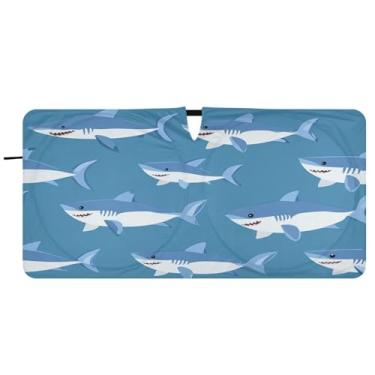 Imagem de Blueangle Para-brisa de tubarão de desenho animado - 149.9 cm x 76.2 cm dobrável carro janela dianteira para-sol blocos raios UV viseira de sol (503)