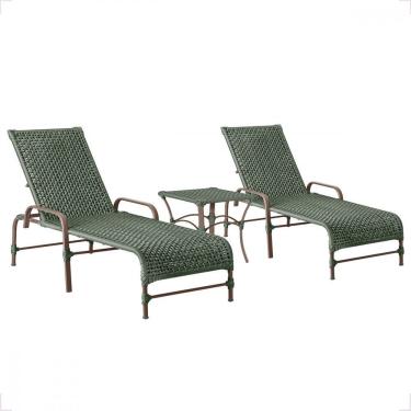 Imagem de 2 Cadeiras Espreguiçadeira Piscina Corda Náutica E Mesa Verde