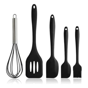 Imagem de Kit 5 Utensílios de Silicone para Cozinha – Espátulas, Pincel e Fuê, Resistentes ao Calor, Antiaderentes, Livre de BPA, Ideal para Panelas Antirriscos
