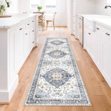 Imagem de Enkor Tapetes de corredor para corredor, tapetes laváveis macios antiderrapantes para cozinha, tapete moderno para sala de estar, quarto, entrada, azul e branco