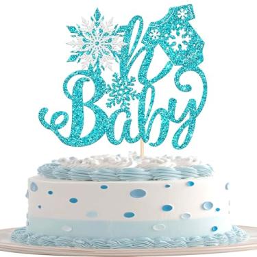 Imagem de 1 Pack Snowflake Oh Baby Cake Topper Glitter Snowflake Baby Shower Cake Pick Decorations for Winter Forzen Boys Girls Kids Birthday Party Cake Decorations Supplies Blue