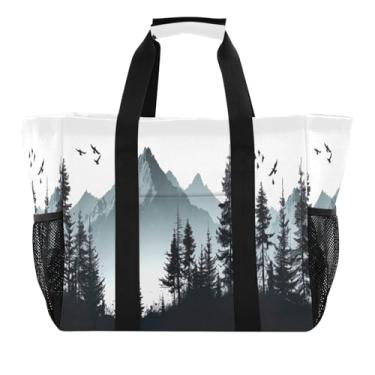 Imagem de Wassud Montanha com pinheiros, reutilizável, sacola grande, bolsa organizadora de lona à prova d'água para praia, piquenique, lavanderia, viagem