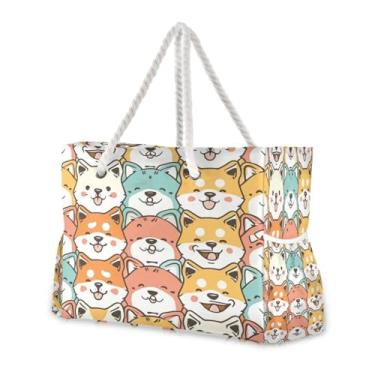 Imagem de Wassud Bolsa de praia para cães fofos, grandes bolsas de praia para mulheres, impermeável, à prova de areia, bolsa de viagem com zíper e bolso para piscina, academia, acampamento