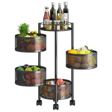 Imagem de Fruteira de Cozinha Carrinho Organizador Fruteira de Chão Giratória 4 