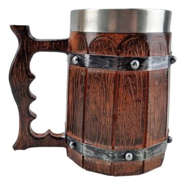 Imagem de Caneca Medieval Artesanal Barril Geek 3D em Resina Copo em Aço Inox Gr