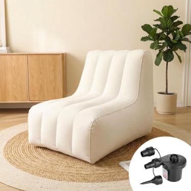Imagem de Fiwochic 2 poltronas infláveis para adultos, poltronas infláveis com bomba de ar elétrica, sofá inflável, portátil, confortável, inflável, sofá preguiçoso para leitura, sala de estar (bege)