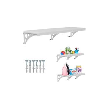 Imagem de Prateleira Multiuso, Madeira e Metal, Branca, 39x12,5x5cm, com Parafusos e Buchas, para Cozinha, Banheiro, Escritório