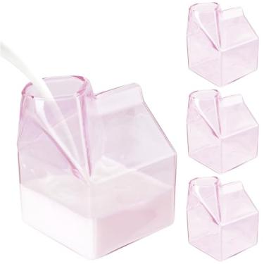 Imagem de Linda caixa de vidro para leite, 4 peças, copo transparente kawaii rosa de 350 ml, recipiente de espuma cremosa de leite, escolha de presente de Natal para meninas, filha, copo de papelão para café