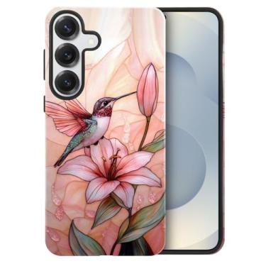 Imagem de heindiy Compatível com Samsung Galaxy S25 Plus, capa brilhante, proteção total, à prova de choque, anti-arranhões, capa de TPU, capas para homem mulher - rosa pássaro florescendo