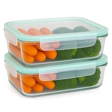 Imagem de Kit 2 Potes de Vidro Herméticos Retangulares 640ml com Tampa de Silicone para Armazenar e Conservar Alimentos (Verde)