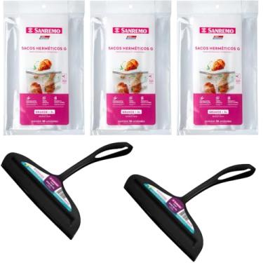 Imagem de Kit 2 Rodo de pia Preto e 3 Saco Hermético 3 Litros