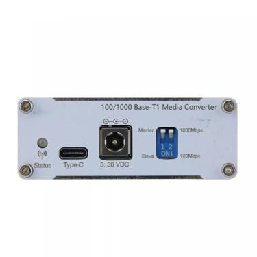 Imagem de BUELEC Conversor de mídia 100/1000Base-T1, adaptador de rede Ethernet automotivo para RJ45, modo duplo 100/1000Mbps com indicador de status, alimentação tipo C, blocos de terminais incluídos