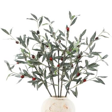 Imagem de DuHouse 5 ramos de oliveira artificiais, 73,7 cm, galhos de oliveira para vasos, decoração de casa, centros de mesa, arranjos florais de casamento DIY