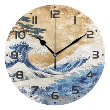 Imagem de JUZIHAI Relógio de parede com pintura japonesa, silencioso, redondo, sem tique-taque, operado por bateria, fácil de ler, relógio decorativo de parede para casa, cozinha, sala de estar, quarto