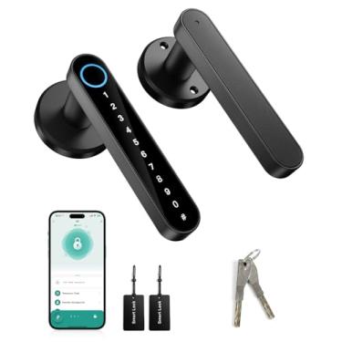 Imagem de Fechadura de porta inteligente com impressão digital – Entrada sem chave 4 em 1 com impressão digital, desbloqueio remoto do aplicativo Tuya, acesso a cartão e senha | Trava inteligente segura para