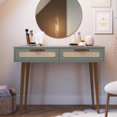 Imagem de Penteadeira Retrô 100cm Com Tela Sustentável Couro Pé Madeira - Merk M