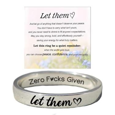 Imagem de ZCVFA Let Them Zero Fcks Given Mantra Rings, Let Them Self Worth, anéis inspiradores de aço inoxidável, gravação, empilhável, anel, personalidade, presentes de amizade, joias para mulheres, melhores