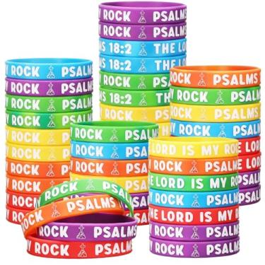 Imagem de PullCrease 50 pulseiras The Lord Is My Rock Psalms 18: 2 pulseiras com versículo bíblico cristão presentes religiosos em massa para escola dominical, festas de Natal, artigos de apoio à igreja