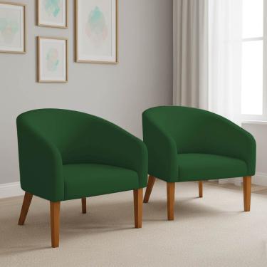 Imagem de Poltrona Sala Decorativa Kit 2 Stella Pé Madeira Trapézio Castanho Suede Verde D03 - D'Rossi