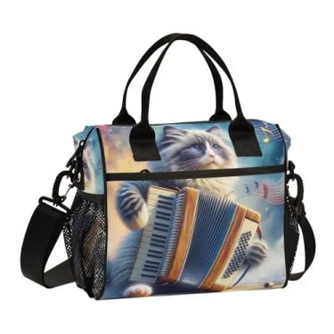 Imagem de ODAWA Lancheira musical acordeão gato pequeno para trabalho adulto impermeável lancheira para piquenique