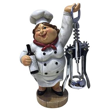 Imagem de Winking Fat Lady Italian Chef Abridor de rolha de garrafa de vinho, estatueta divertida feita à mão, 19 cm de altura