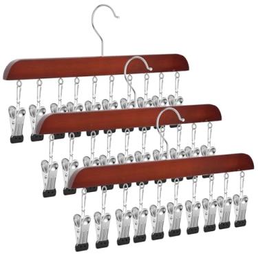 Imagem de Conjunto de 3 porta-chapéus, organizador de boné de beisebol de madeira com 10 clipes de metal ajustáveis, suporte de armazenamento para homens e mulheres, cabide rústico para armário, quarto, entrada