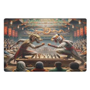 Imagem de Tapete Tiger Dragon Fight Outdoor para porta da frente Dirt Trapper Tapete de boas-vindas ao ar livre, tapetes para entrada 81 x 50 cm