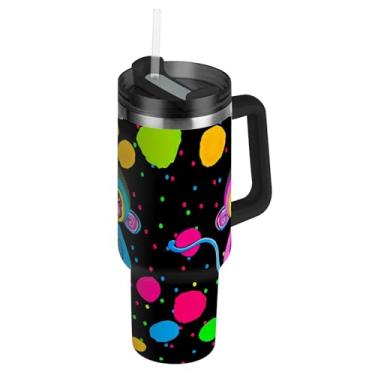 Imagem de Joisal Copo com alça 1,134 g Copos de aço inoxidável com tampas e impressão de canudo garrafas de água carros isolados caneca de café bebida quente macacos coloridos preto