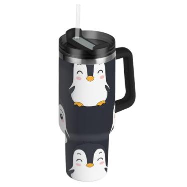 Imagem de Joisal Copos femininos bonitos de olhos de pinguins com tampas e canudos com alça 850 g garrafa de água isolada de aço inoxidável caneca de café quente para carros