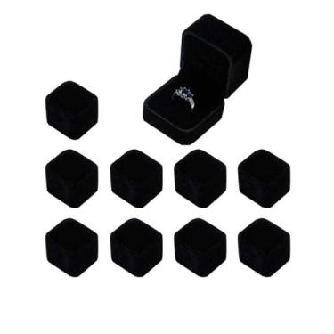 Imagem de N-KONGJIAN 10 caixas de anel de veludo, brincos de anel, caixa de joias de presente para cerimônia de casamento, noivado, aniversário, aniversário (preto)