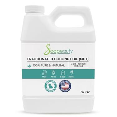 Imagem de Óleo de coco fracionado orgânico prensado a frio não refinado | 100% natural disponível em massa | Transportador para óleos essenciais, rosto, pele, hidratante de cabelo, fabricação de sabão | Tamanhos 113 g a 3 kg | (947 g)