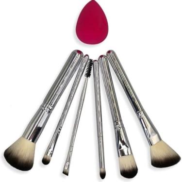 Imagem de Kit Profissional de Pincéis para Maquiagem com Esponja, Prateado, 6 Peças