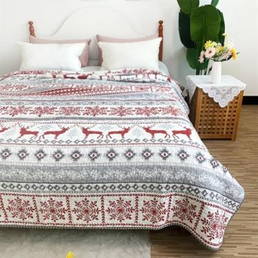 Imagem de Colcha de algodão acolchoada, estilo campestre, com forro antiderrapante, ideal para cama quente. Cor rosa. Dimensões: 230x250cm.