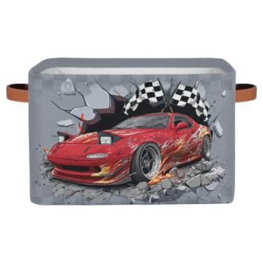 Imagem de Cesta de armazenamento de carro de corrida para meninos – grande caixa de armazenamento de brinquedos para crianças, cesto de livros, retangular, dobrável, cesto de roupa suja, decoração de quarto de