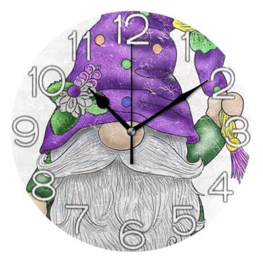 Imagem de GAIGEO Relógio de parede analógico roxo verde fofo gnomo decorativo relógio de cozinha rústico estético silencioso sem tique-taque, decoração de parede moderna para sala de estar, 25 cm, ponteiros