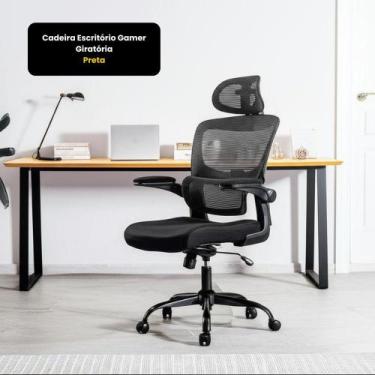 Imagem de Cadeira Escritório Gamer Giratória - Preta - IDEAL