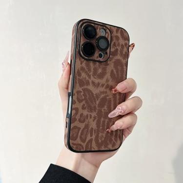 Imagem de HJZSZX Capa de couro luxuosa com estampa de leopardo colorido para iPhone 15 Pro Max, macia, fosca, à prova de choque (para iPhone 15 Pro Max/marrom)