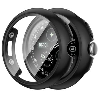 Imagem de JZK Pacote com 2 capas com protetor de tela compatível com Google Pixel Watch 4 (2025) 41 mm, capa protetora fina de alta sensibilidade com vidro temperado para Pixel Watch 4, preto + preto