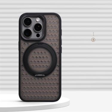 Imagem de HJZSZX Capa protetora magnética rotativa com suporte de anel para iPhone 16 Plus, com dissipação de calor e proteção contra choque (para iPhone 16 Plus/preto)