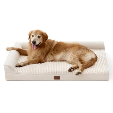 Imagem de COZY KISS Cama ortopédica para cães extragrande, 2GG, espuma antiderrapante em forma de L, sofá gigante para gatos com capa lavável, adequada para animais de estimação de até 68 kg, 122 x 89 x 20 cm