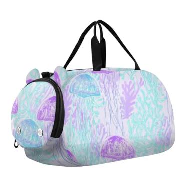 Imagem de Linda bolsa de viagem verde azul carro branco para meninas, bolsa de viagem para crianças, academia, meninos, bolsa esportiva, água-viva azul roxo pastel, Clássico