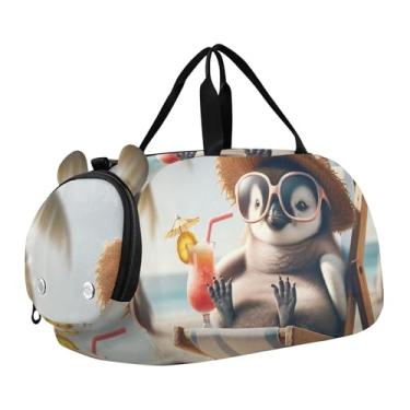 Imagem de Bolsa esportiva para meninos durante a noite, bolsa de viagem para viagem, dança, bagagem infantil, urso doce, filhotes, arte de montanha, Relaxe Penguin Summer Vibes, Clássico
