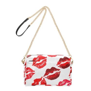 Imagem de Joitme Red Kiss Marks Bolsa feminina branca transversal de couro PU bolsa de ombro com alça de corrente bolsa de telefone fofa