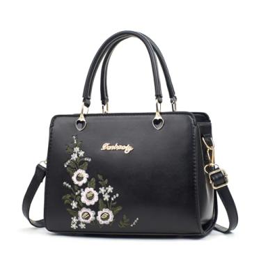 Imagem de Xiaoyu Bolsas pequenas e bolsas femininas fashion bolsa tiracolo elegante alça superior bolsas de ombro bolsas de ombro, Flor preta