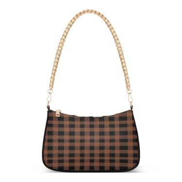 Imagem de Bolsa feminina clássica xadrez búfalo preta marrom com corrente de ombro, bolsa de mão média com grande capacidade para uso diário e noturno