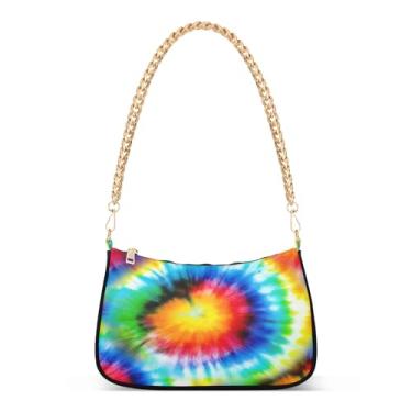 Imagem de Bolsa de ombro vibrante de corrente vermelha clara arco-íris, bolsa Hobo feminina colorida, bolsa média moderna para uso diário ou festa