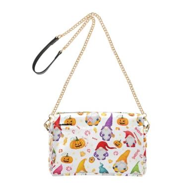 Imagem de Joitme Lindas bolsas transversais de abóbora com gnomos de Halloween para mulheres, bolsa de ombro de couro PU, alça de corrente, bolsa para celular