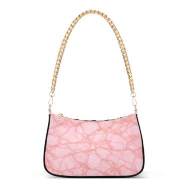Imagem de Elegante bolsa de ombro com corrente de veias douradas em mármore rosa, bolsa feminina Hobo, bolsa clutch versátil para uso casual ou noturno