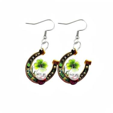 Imagem de Brincos vintage de acrílico em formato de ferradura de quatro folhas, trevo verde, pingente de Dia de São Patrício, para mulheres, adolescentes, joaninha, coração, folhas, gancho, moda, boa sorte